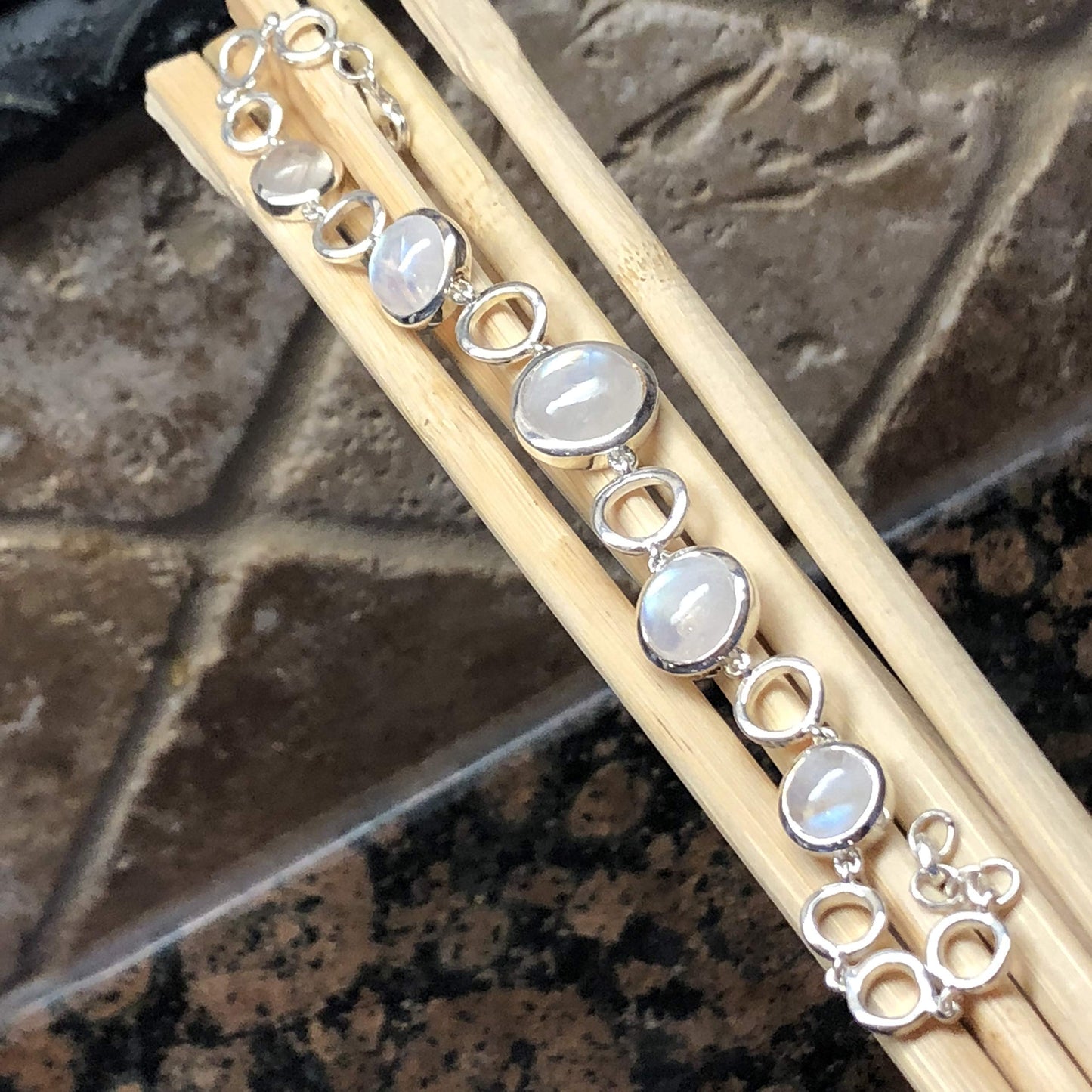 Natural Rainbow Moonstone 925 Solid Sterling Silver Bracelets 7" - Natural Rocks by Kala