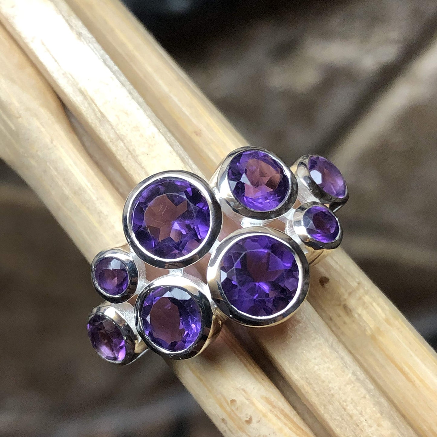 Genuine 4ct Amethyst 925 Solid Sterling Silver Wedding Ring Size 5, 6, 7, 8 - Natural Rocks by Kala