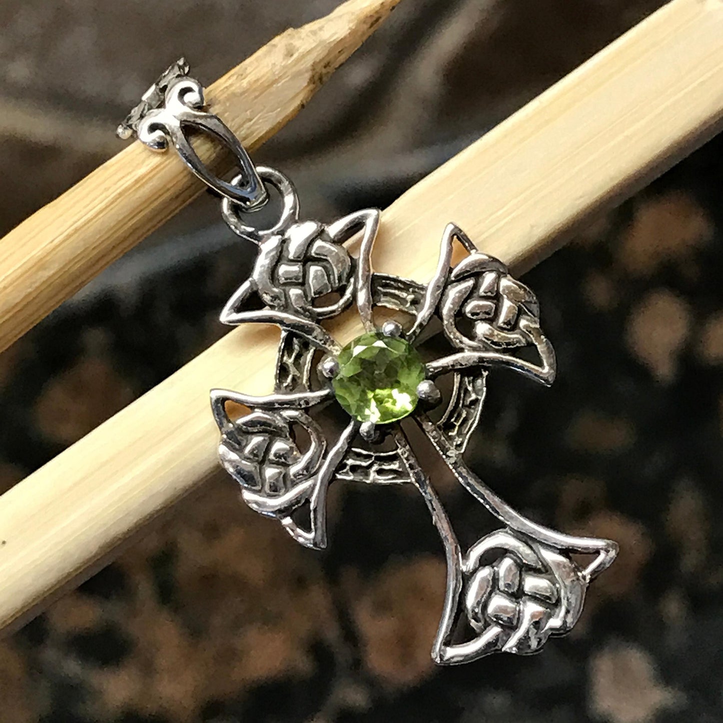 Natural Apple Green Peridot 925 Solid Sterling Silver Cross Pendant 32mm - Natural Rocks by Kala