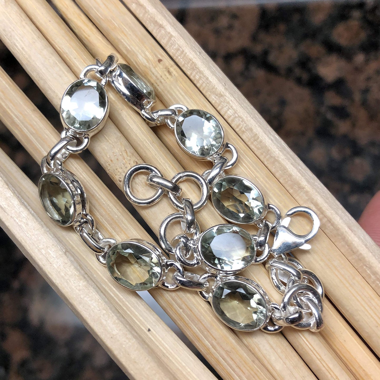 Natural Green Amethyst 925 Solid Sterling Silver Bracelets 7" - Natural Rocks by Kala