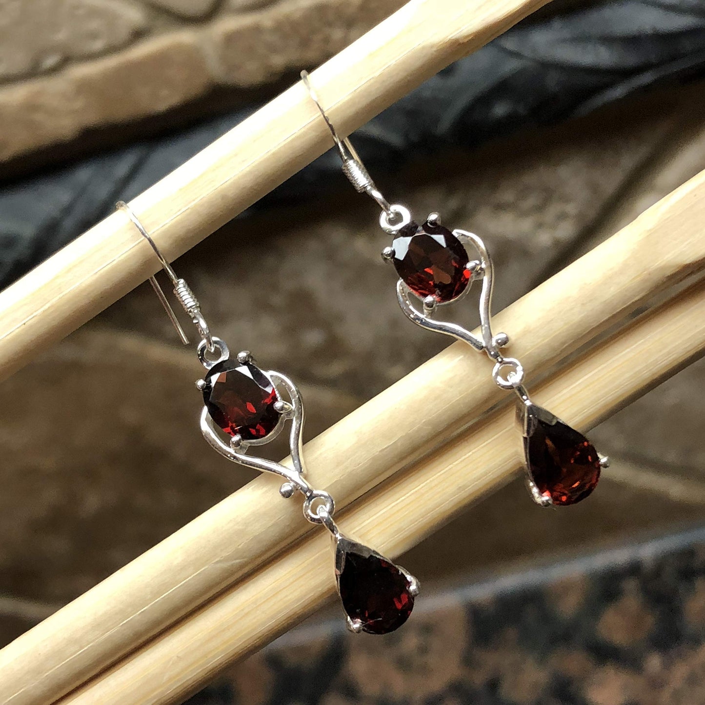 Natural 4ct Pyrope Garnet 925 Solid Sterling Silver Earrings 30mm - Natural Rocks by Kala