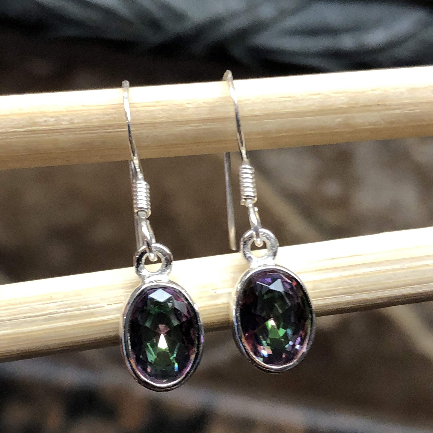 Gorgeous 2ct Mystic Topaz 925 Solid Sterling Silver Earrings 25mm - Natural Rocks by Kala