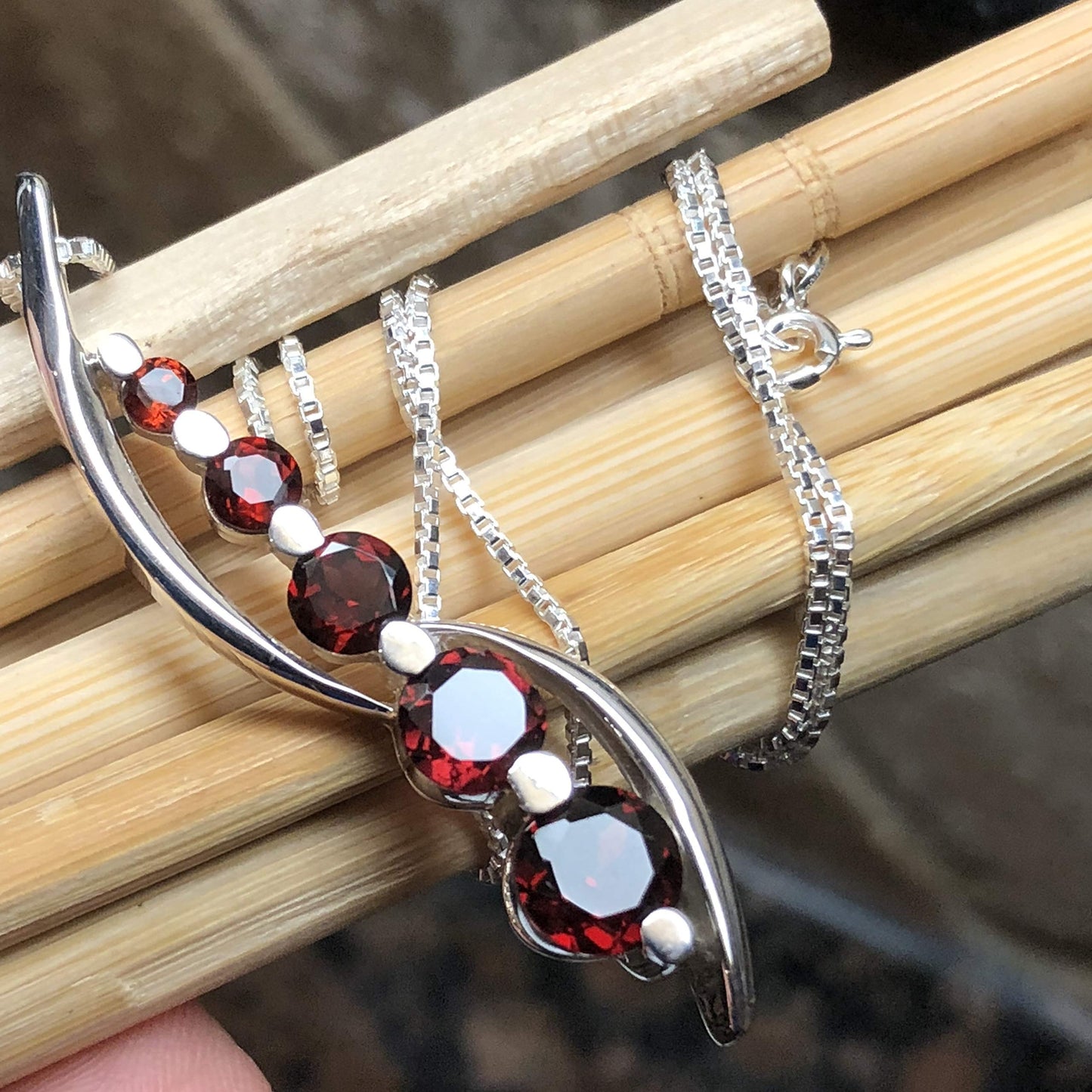 Natural 1.5ct Pyrope Garnet 925 Solid Sterling Silver Pendant Necklace 16'' - Natural Rocks by Kala
