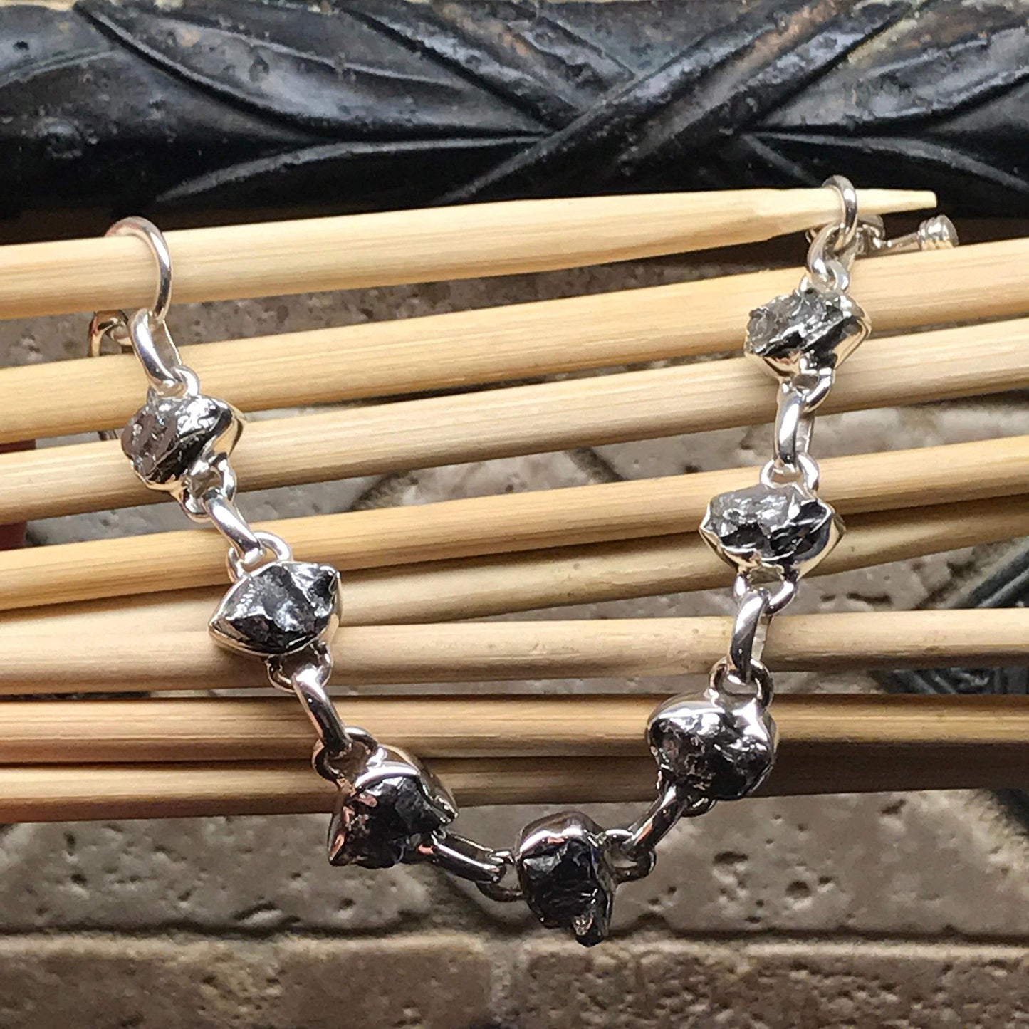 Natural Meteorite Campo Del Cielo 925 Solid Sterling Silver Bracelet 7" - Natural Rocks by Kala