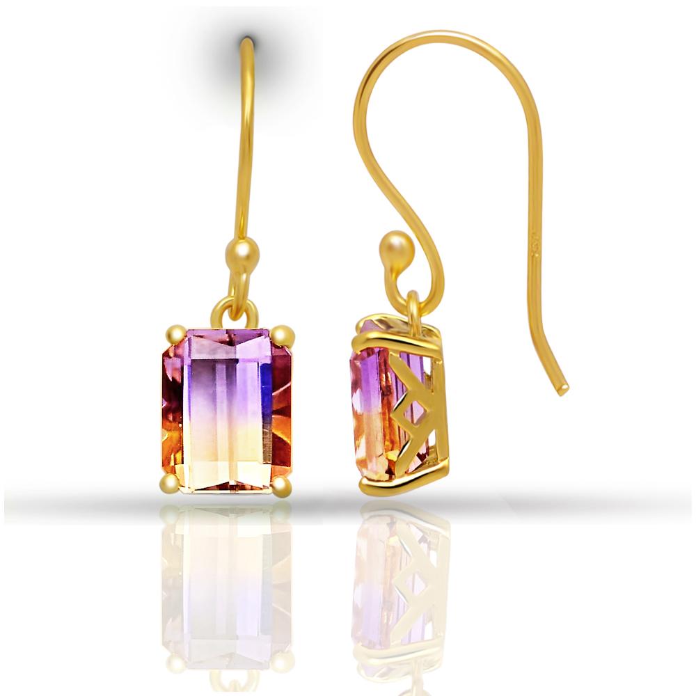 Genuine 2ct Ametrine 14k Gold Over Silver Earrings 25mm - Natural Rocks by Kala