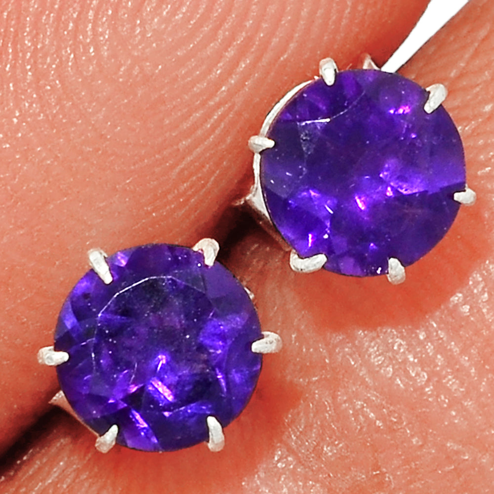 Natural 2ct Purple Amethyst 925 Solid Sterling Silver Earrings 6mm - Natural Rocks by Kala