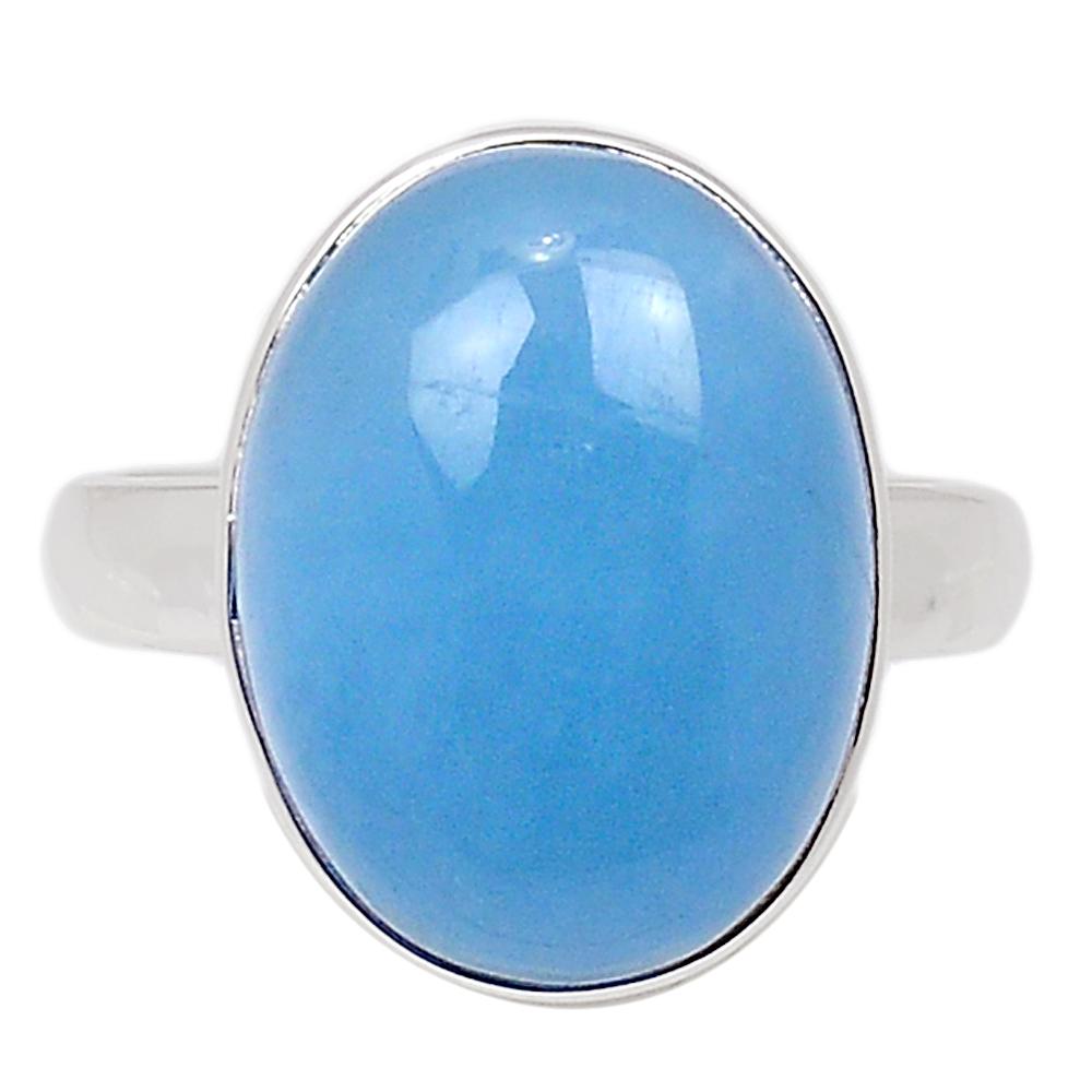 Natural Blue Chalcedony 925 Solid Sterling Silver Ring Size 9 - Natural Rocks by Kala
