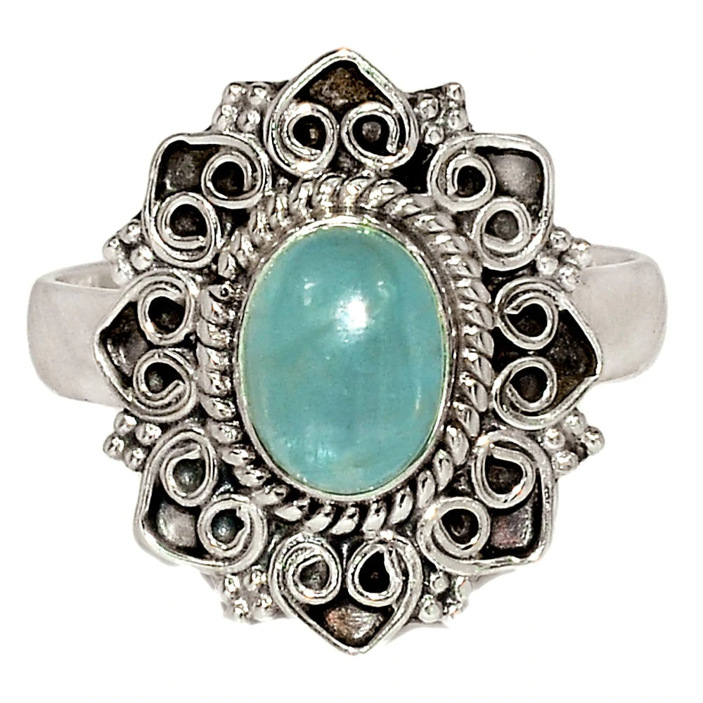 Natural Blue Aquamarine 925 Solid Sterling Silver Wedding Ring Size 9 - Natural Rocks by Kala
