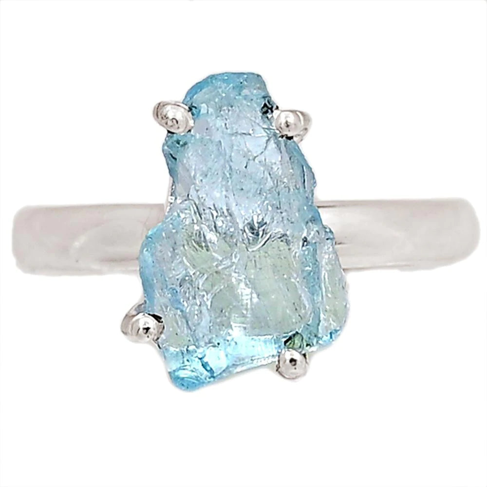 Natural Aquamarine 925 Solid Sterling Silver Ring Size 7, 9 - Natural Rocks by Kala