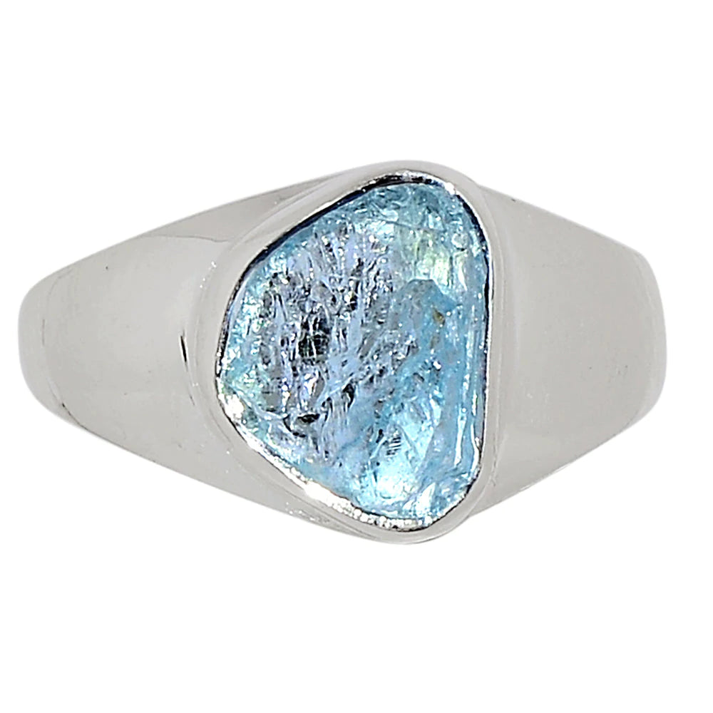 Natural Cabochan Aquamarine 925 Solid Sterling Silver Men's Ring Size 8.5 - Natural Rocks by Kala