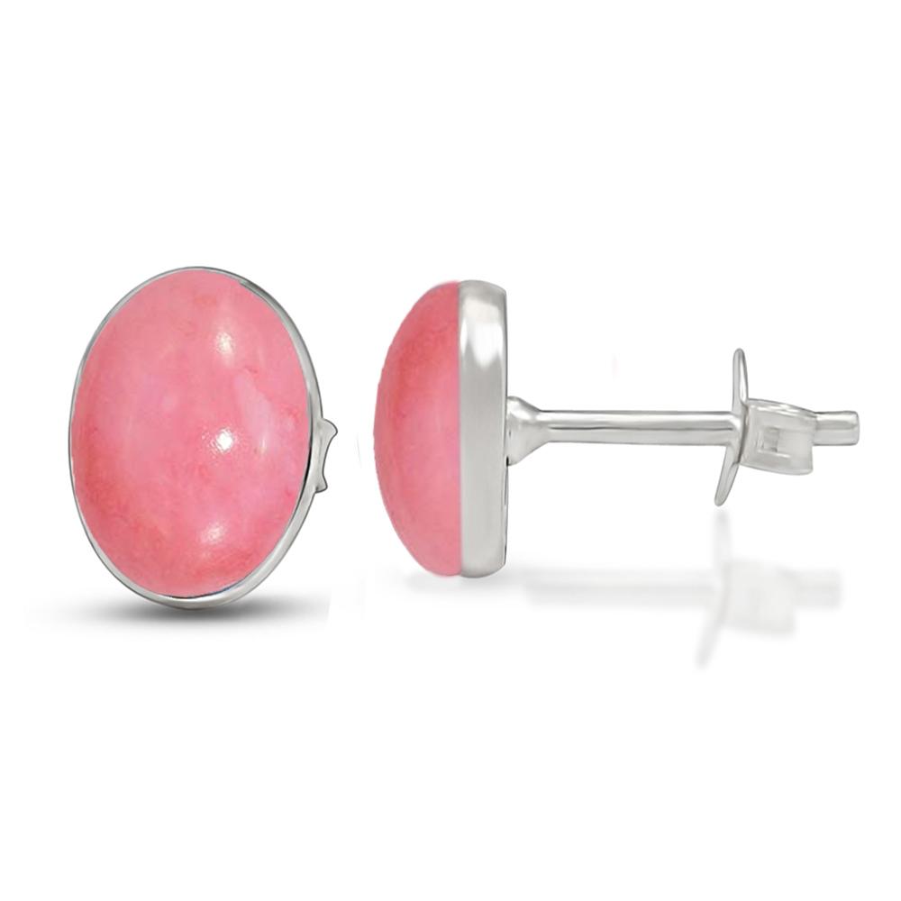 Natural Australian Pink Opal 925 Solid Sterling Silver Earrings 7mm - Natural Rocks by Kala