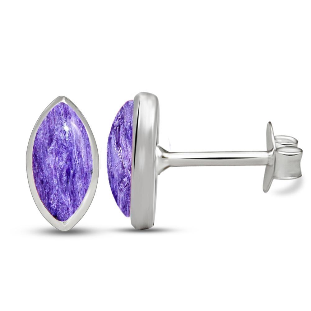 Natural Siberian Charoite 925 Solid Sterling Silver Earrings 12mm - Natural Rocks by Kala