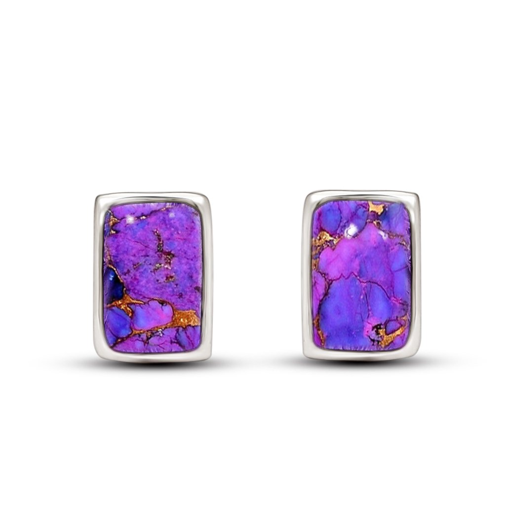 Gorgeous Purple Mohave Turquoise 925 Solid Sterling Silver Earrings 7mm - Natural Rocks by Kala