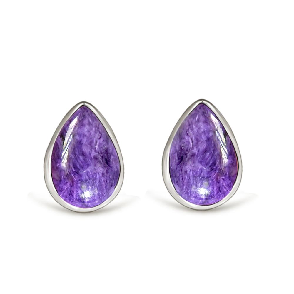 Natural Siberian Charoite 925 Solid Sterling Silver Earrings 7mm - Natural Rocks by Kala