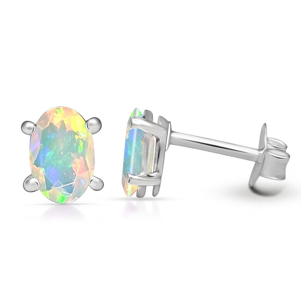 Natural Ethiopian Opal 925 Solid Sterling Silver Stud Earrings 7mm - Natural Rocks by Kala
