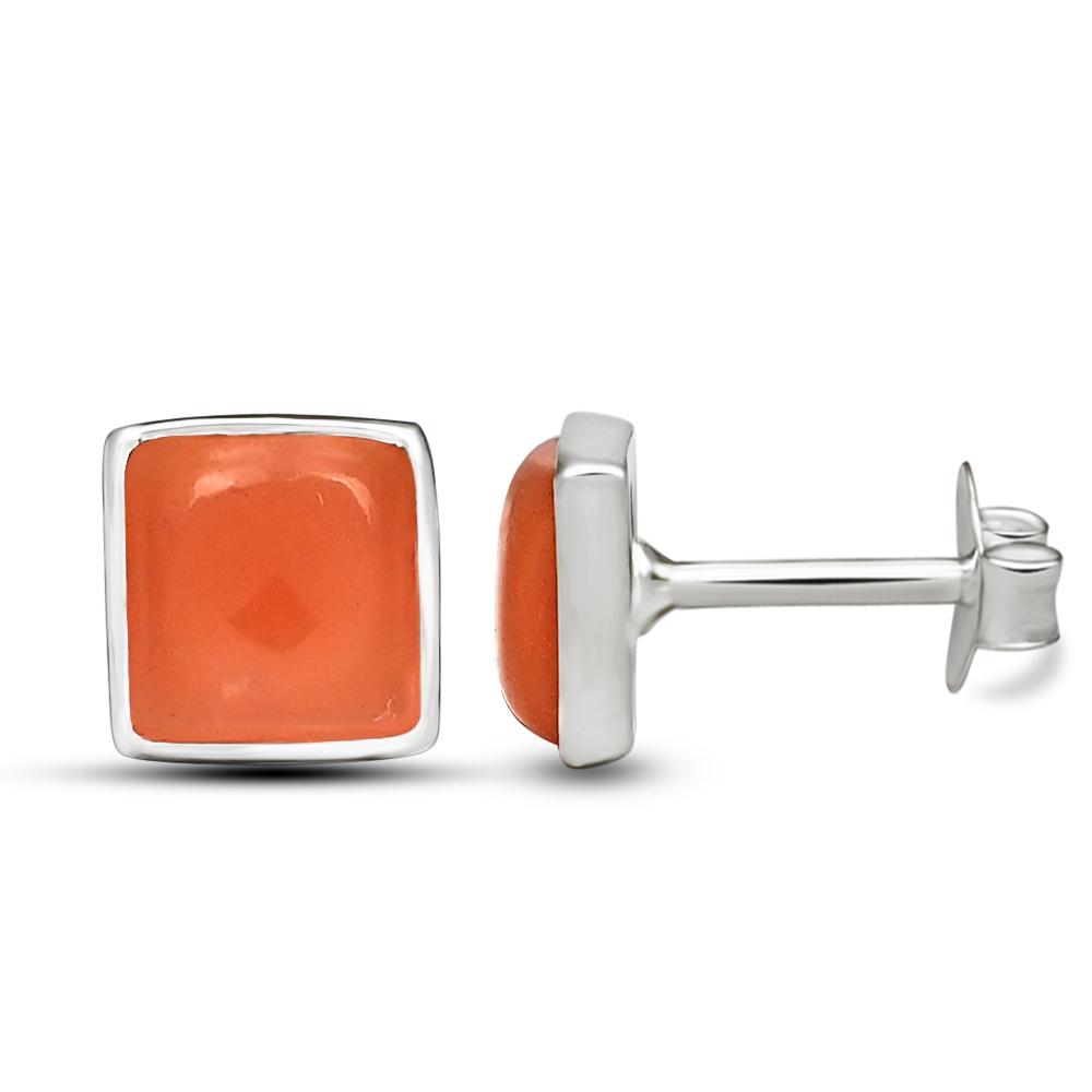 Natural Peach Orthoclase Moonstone 925 Sterling Silver Earrings 6mm - Natural Rocks by Kala