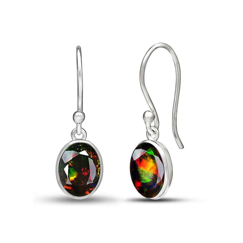 Genuine Chalama Black Opal 925 Solid Sterling Silver Earrings 20mm - Natural Rocks by Kala
