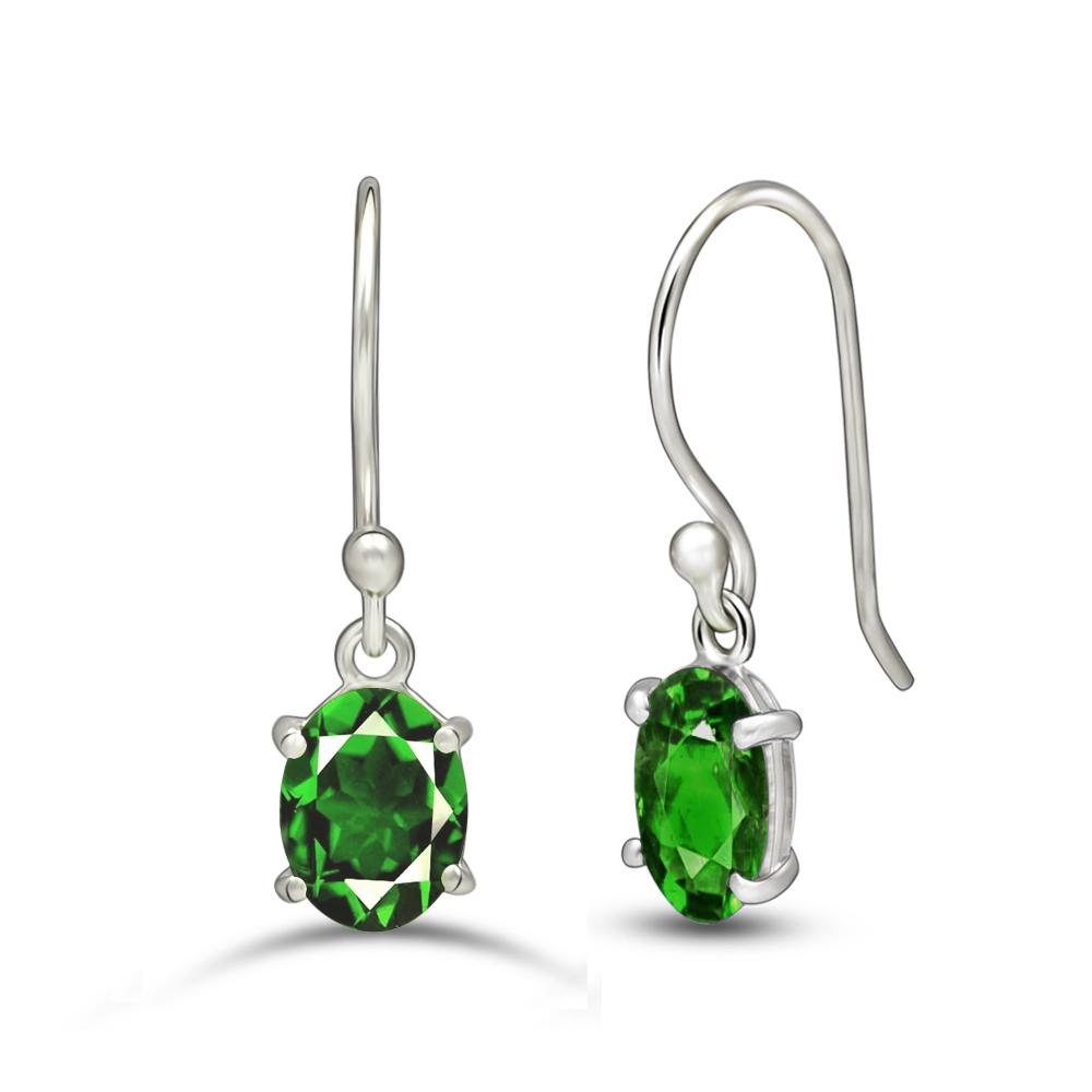 Natural Green Chrome Diopside 925 Solid Sterling Silver Earrings 20mm - Natural Rocks by Kala