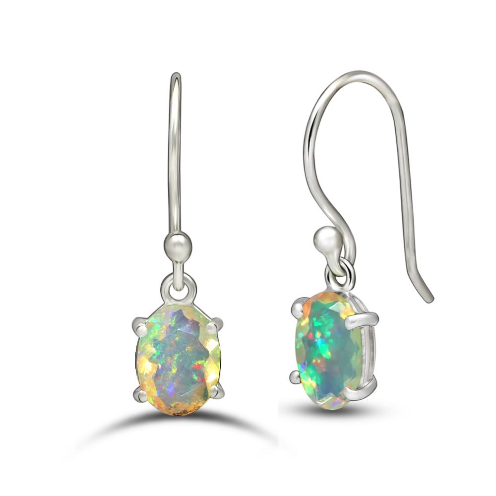 Natural Ethiopian Opal 925 Solid Sterling Silver Earrings 20mm - Natural Rocks by Kala