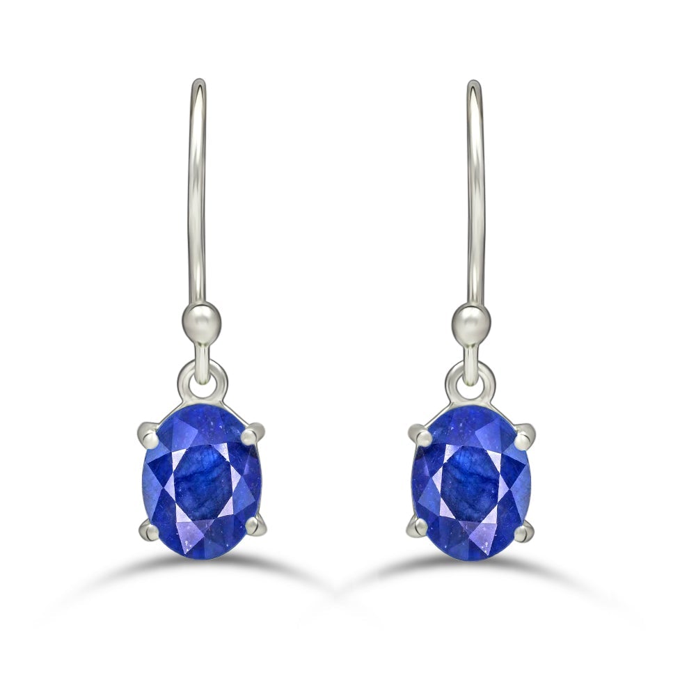 Genuine Blue Sapphire 925 Solid Sterling Silver Earrings 20mm - Natural Rocks by Kala