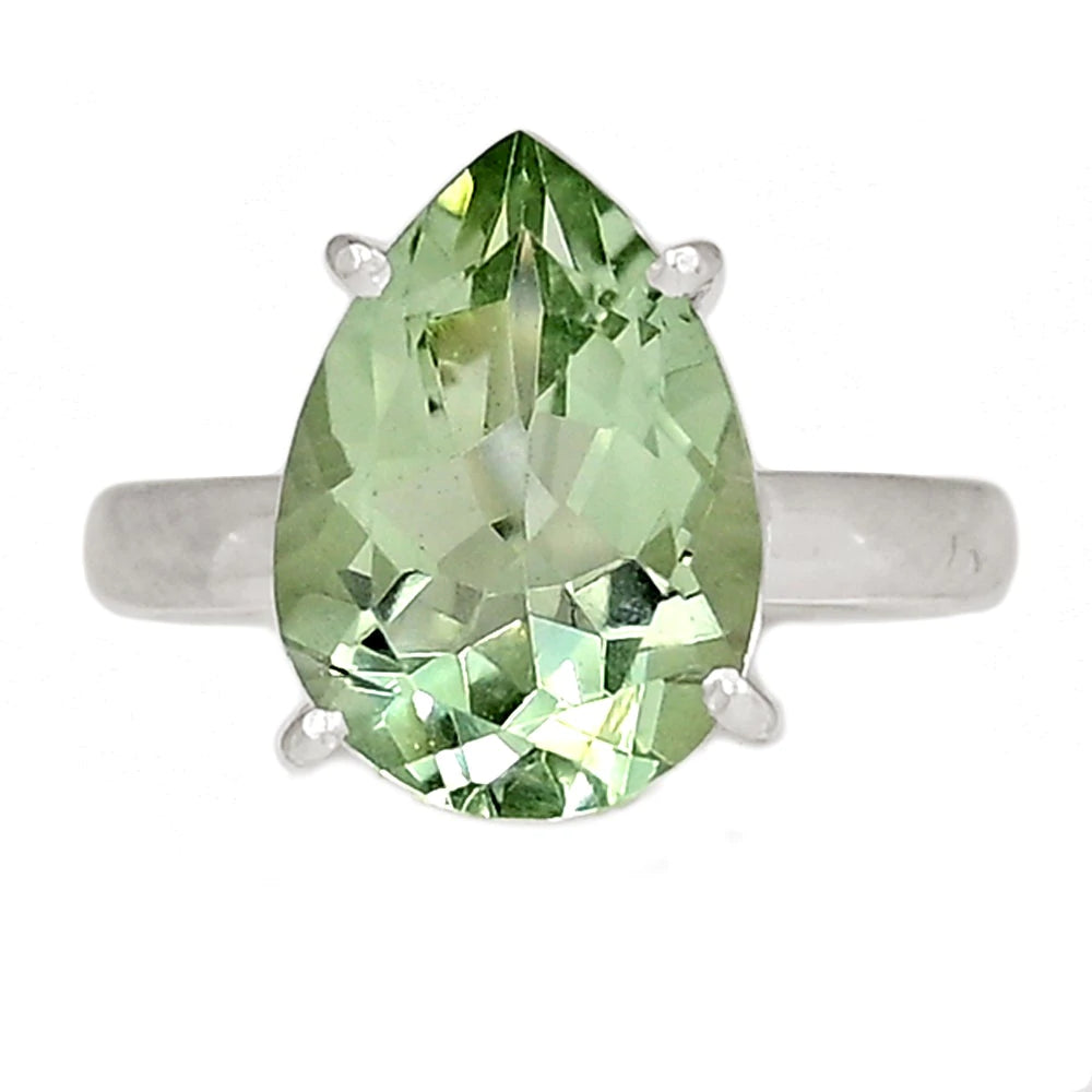 Natural 4ct Green Amethyst 925 Solid Sterling Silver Ring Size 7 - Natural Rocks by Kala