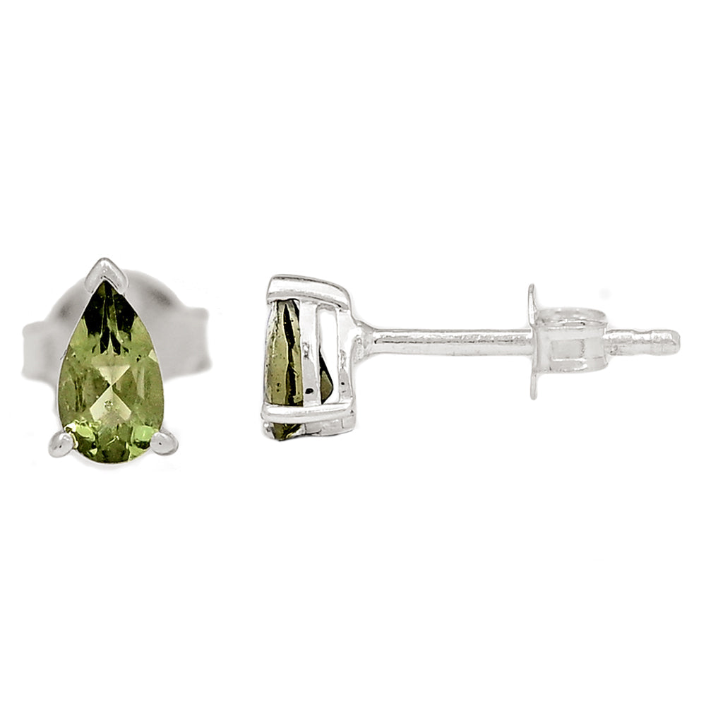 Natural Green Czech Republic Moldavite 925 Solid Sterling Silver Earrings 7mm - Natural Rocks by Kala