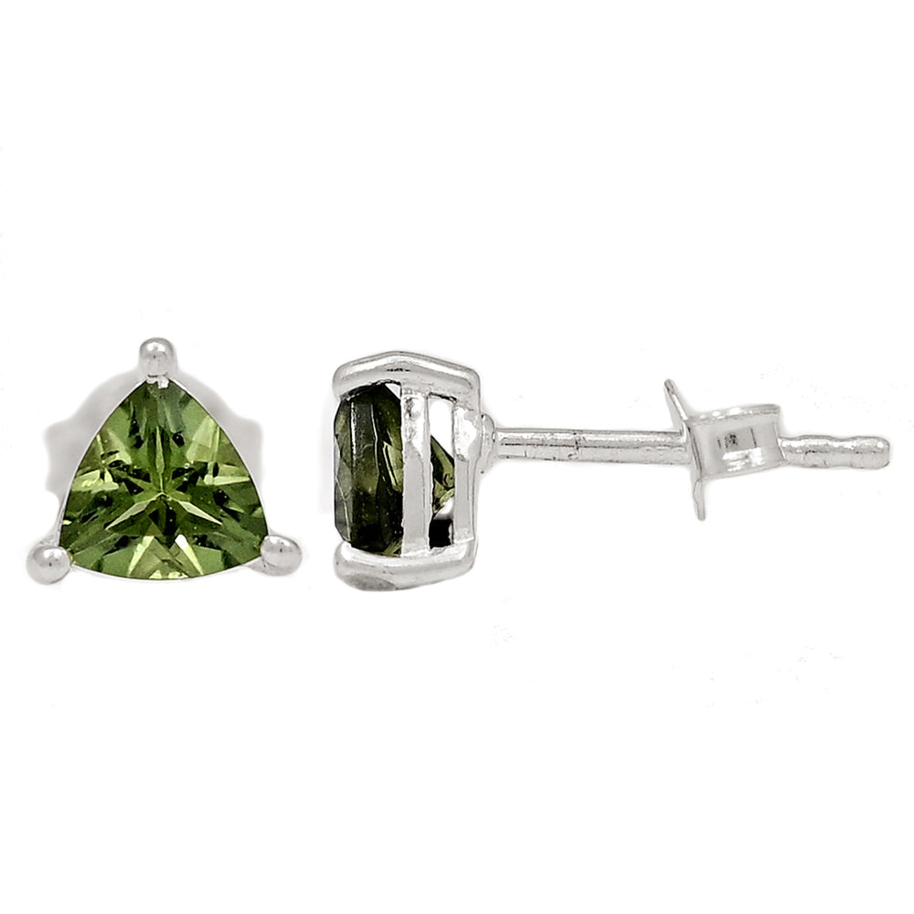 Natural Green Czech Republic Moldavite 925 Solid Sterling Silver Earrings 7mm - Natural Rocks by Kala