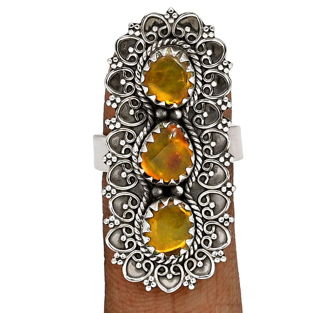 Genuine Baltic Amber 925 Solid Sterling Silver Ring Size 8 - Natural Rocks by Kala