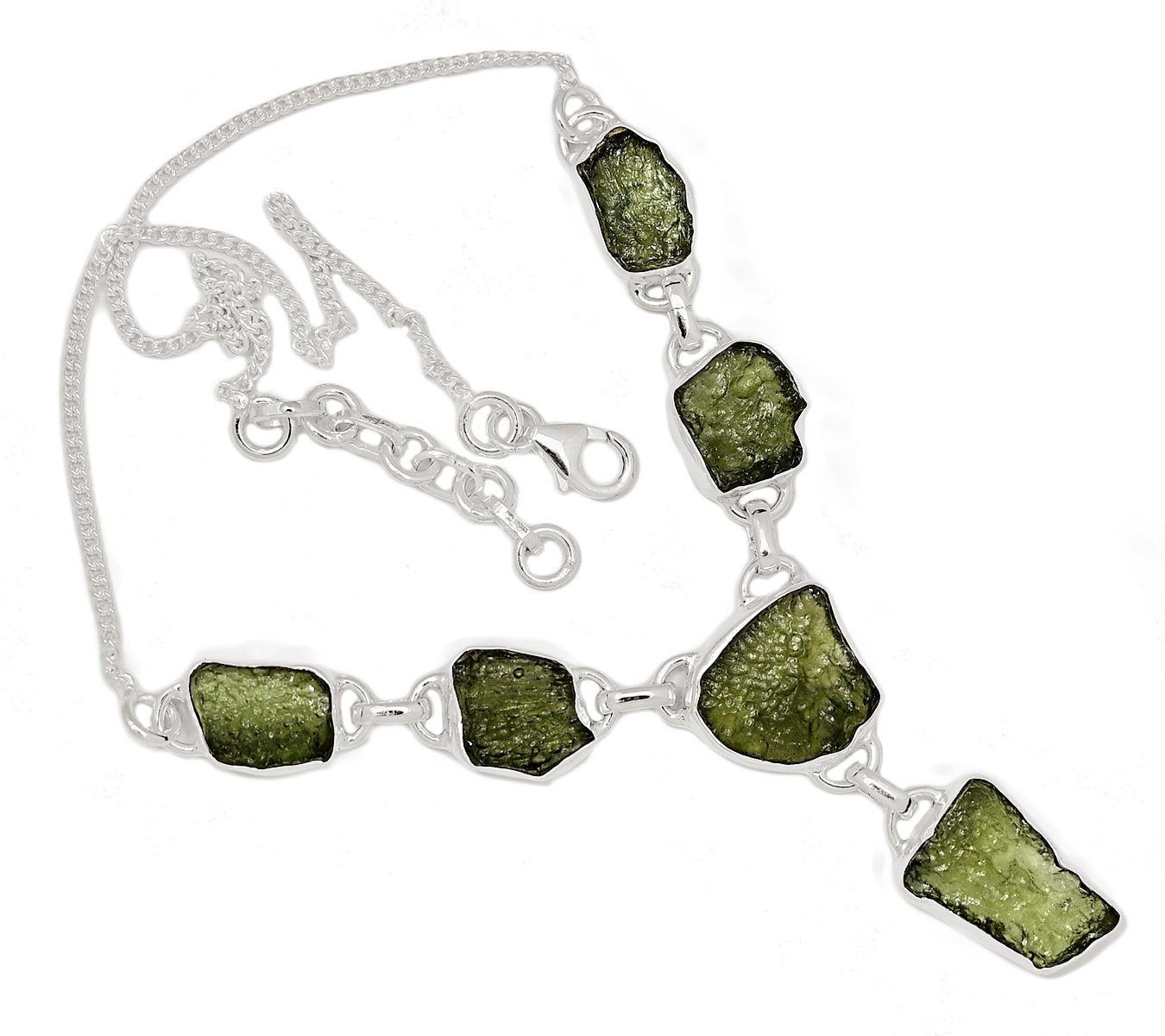 Natural Green Moldavite 925 Solid Sterling Silver Necklace 19" - Natural Rocks by Kala