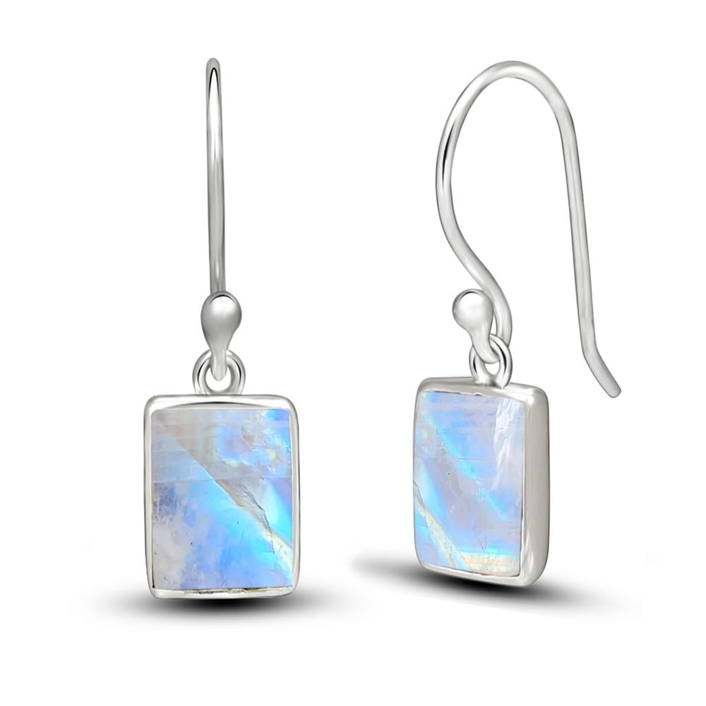 Natural Rainbow Moonstone 925 Solid Sterling Silver Earrings 25mm - Natural Rocks by Kala
