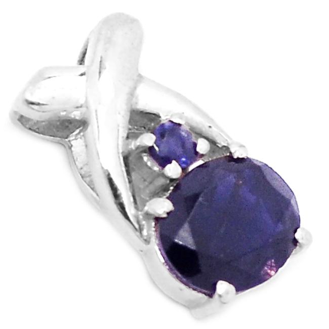 Genuine 2ct Iolite 925 Solid Sterling Silver Pendant 20mm - Natural Rocks by Kala