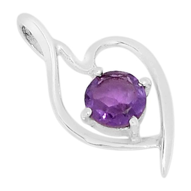 Natural Amethyst 925 Solid Sterling Silver Heart Pendant 22mm - Natural Rocks by Kala