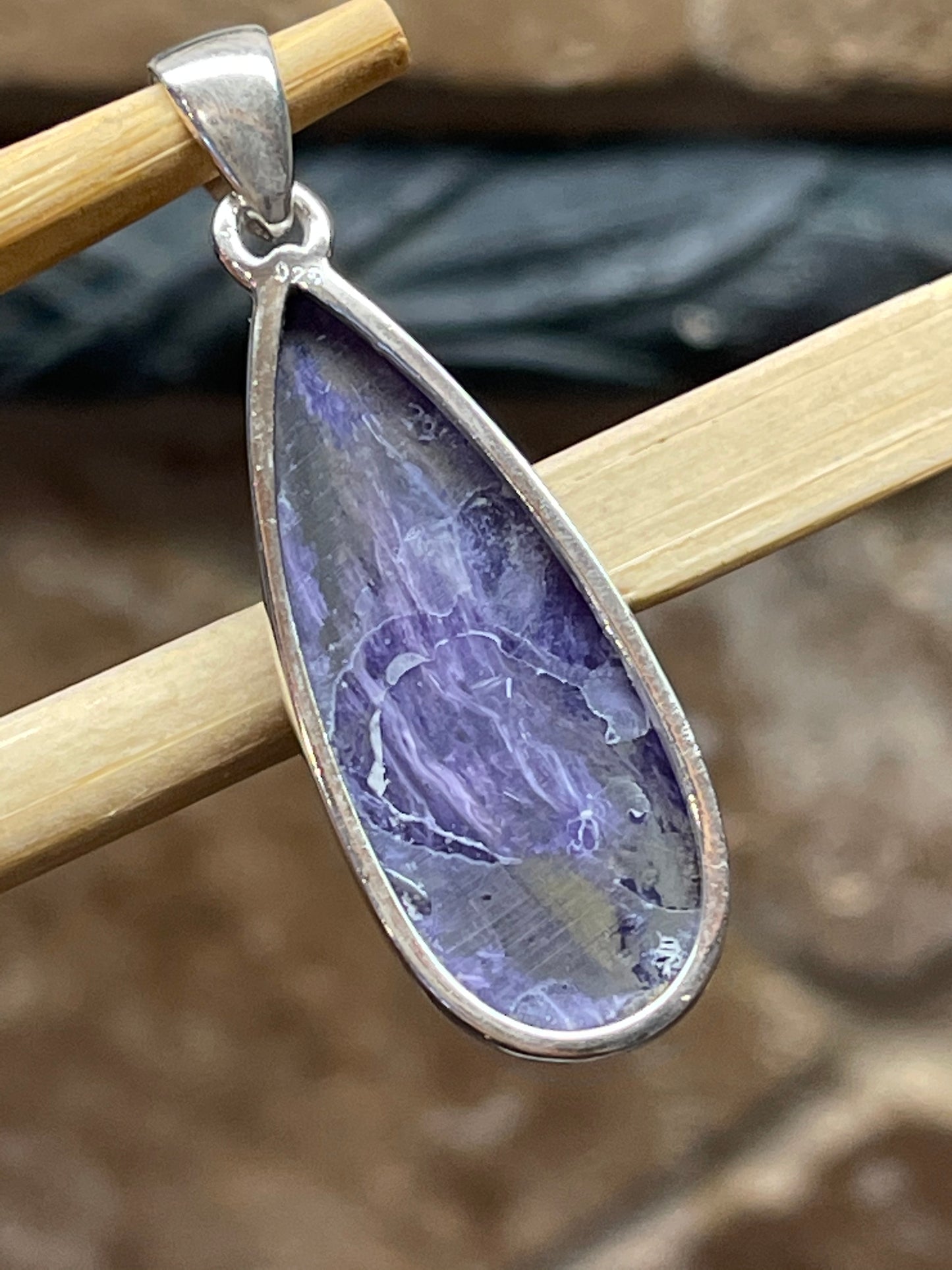 Natural Siberian Charoite 925 Solid Sterling Silver Pendant 40mm - Natural Rocks by Kala