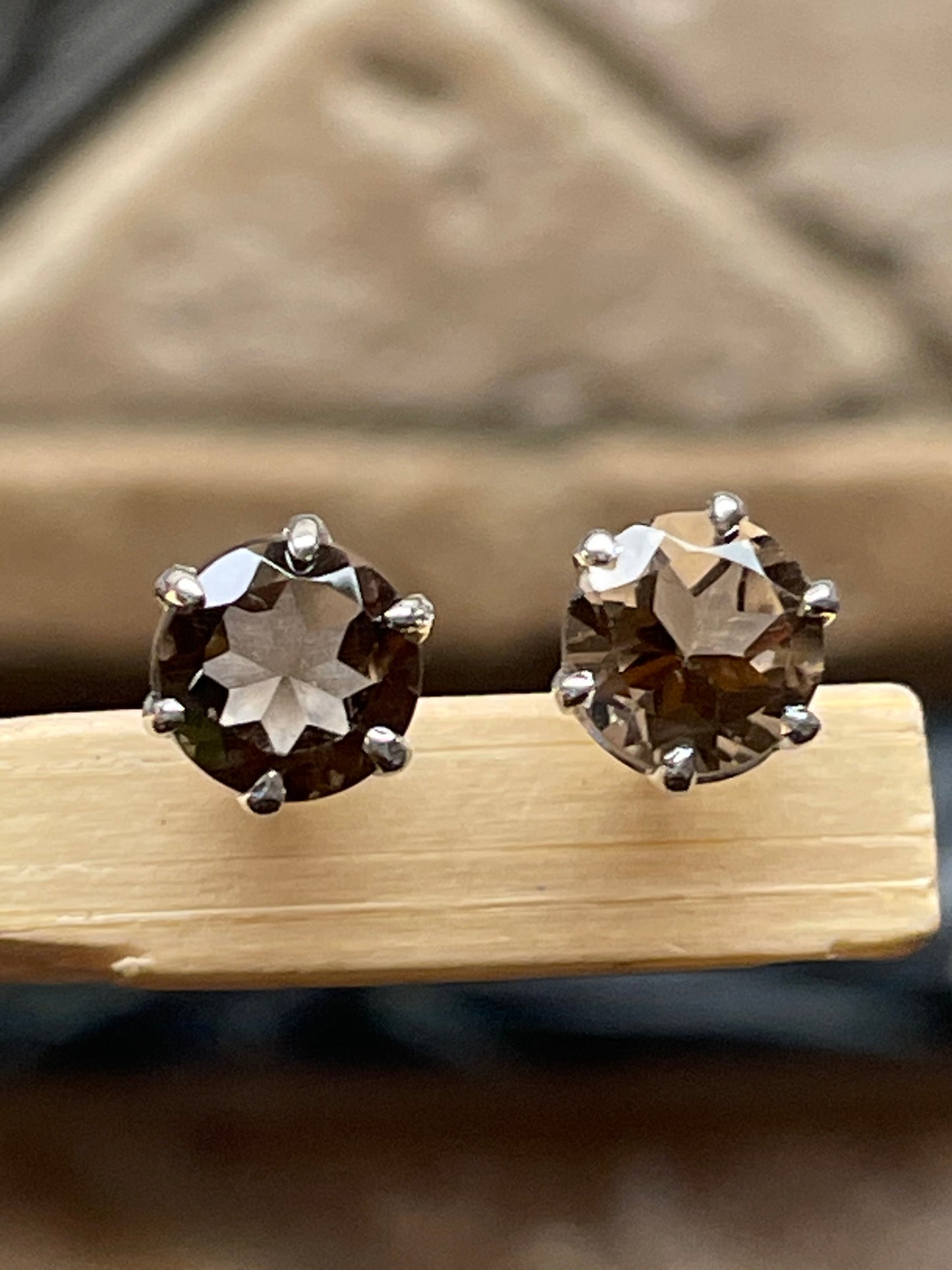 Genuine 2ct Smoky Topaz 925 Solid Sterling Silver Earrings 7mm - Natural Rocks by Kala