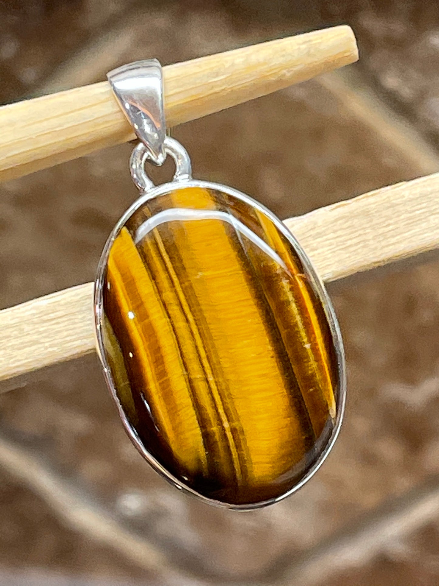 Natural Tiger's Eye 925 Solid Sterling Silver Pendant 35mm - Natural Rocks by Kala