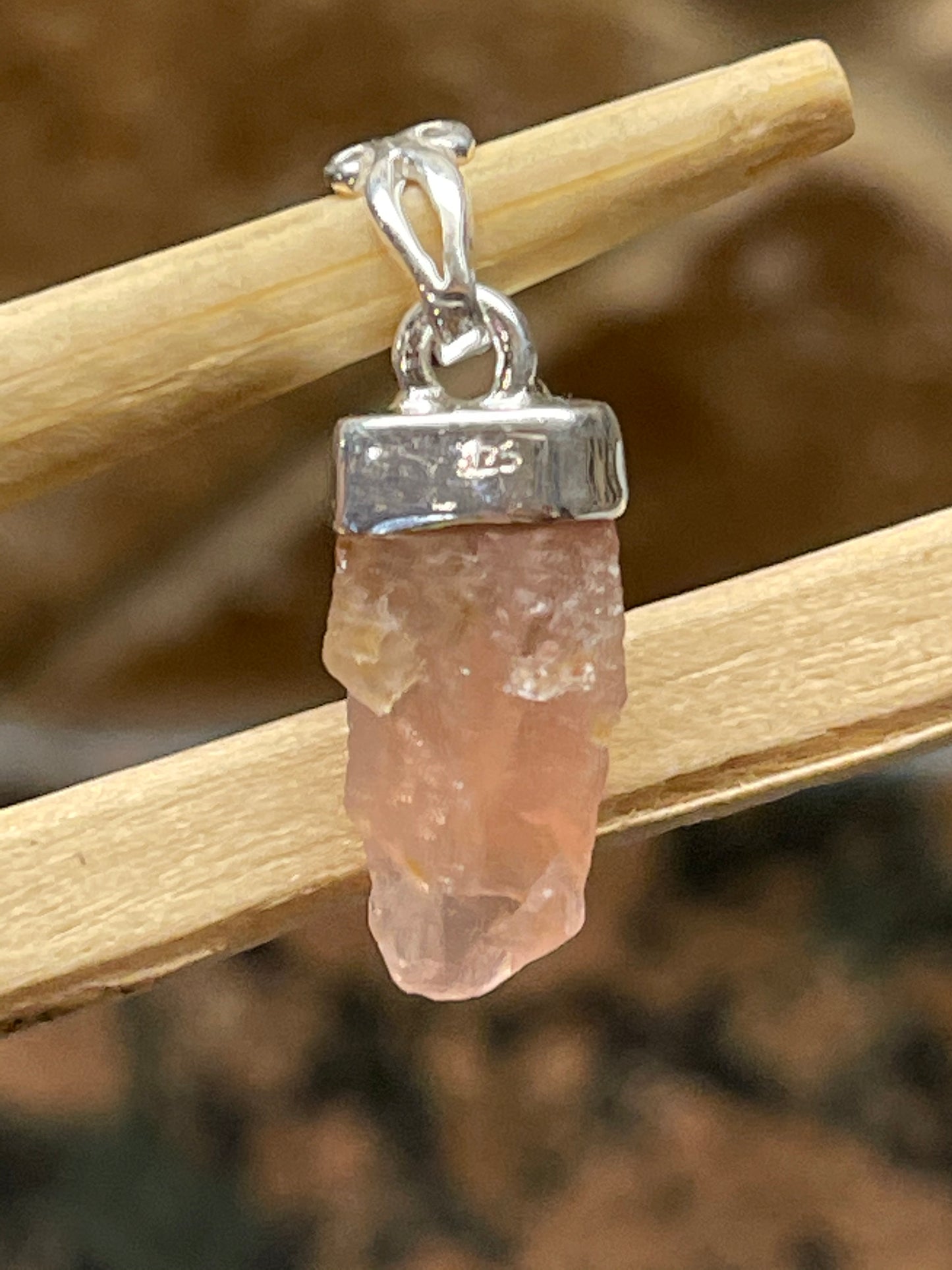 Natural Pink Rose Quartz, Herkimer Diamond 925 Solid Sterling Silver Pendant 27mm - Natural Rocks by Kala