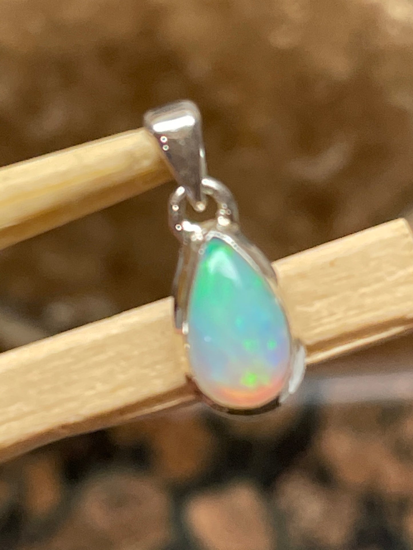 Natural Ethiopian Opal 925 Solid Sterling Silver Pendant 18mm - Natural Rocks by Kala