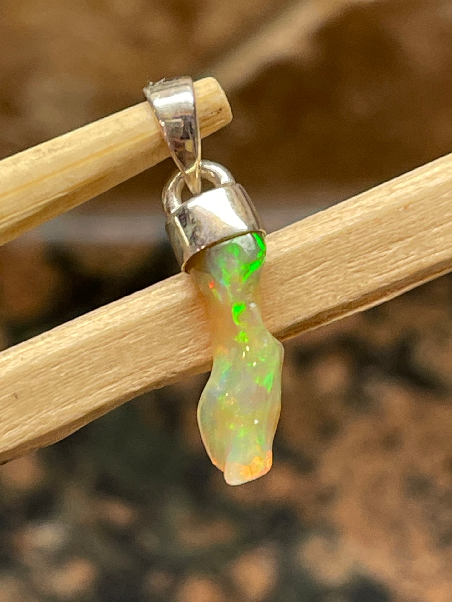 Genuine Ethiopian Opal 925 Solid Sterling Silver Pendant 25mm - Natural Rocks by Kala