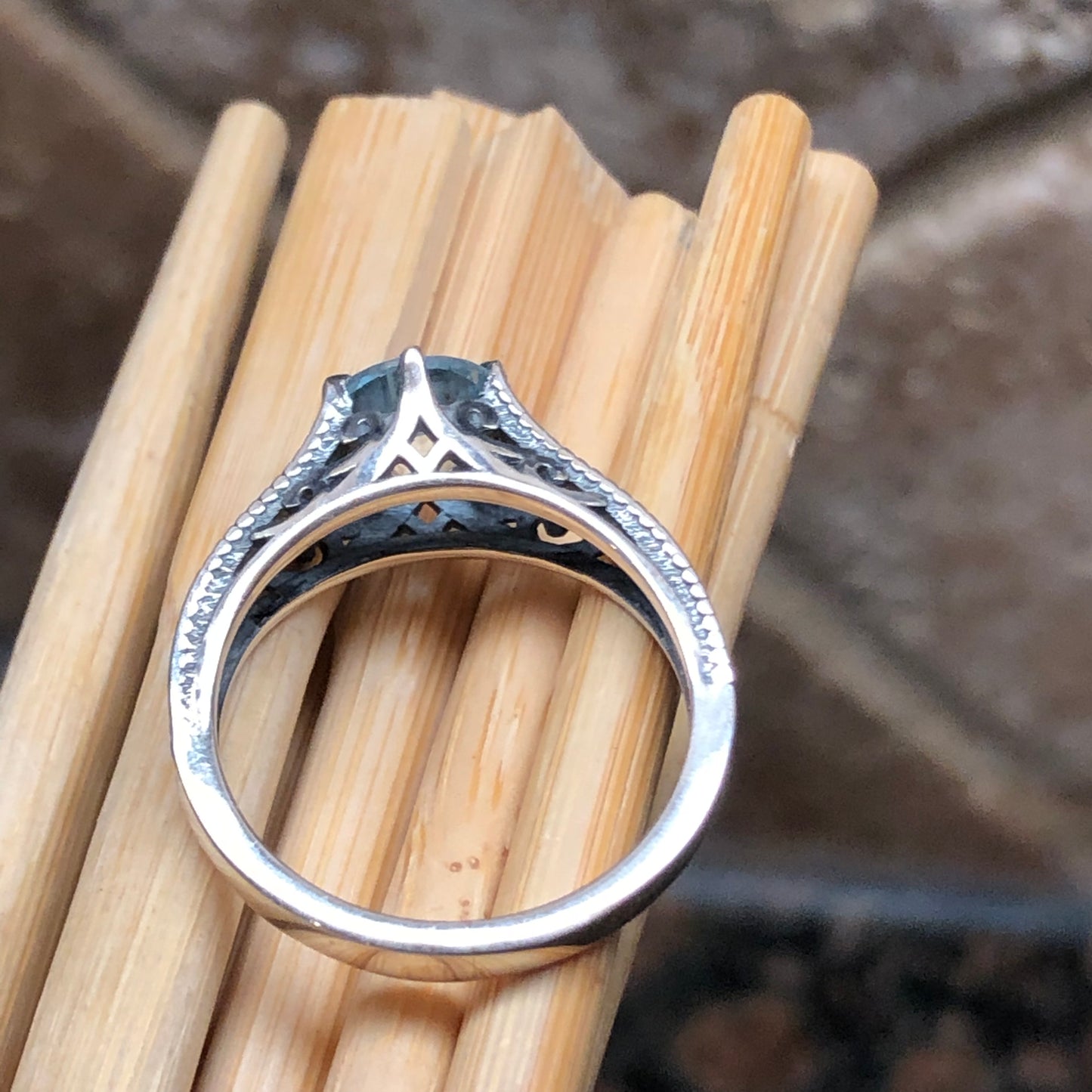 Natural Blue Aquamarine 925 Solid Sterling Silver Engagement Ring Size 6, 7, 8, 9 - Natural Rocks by Kala