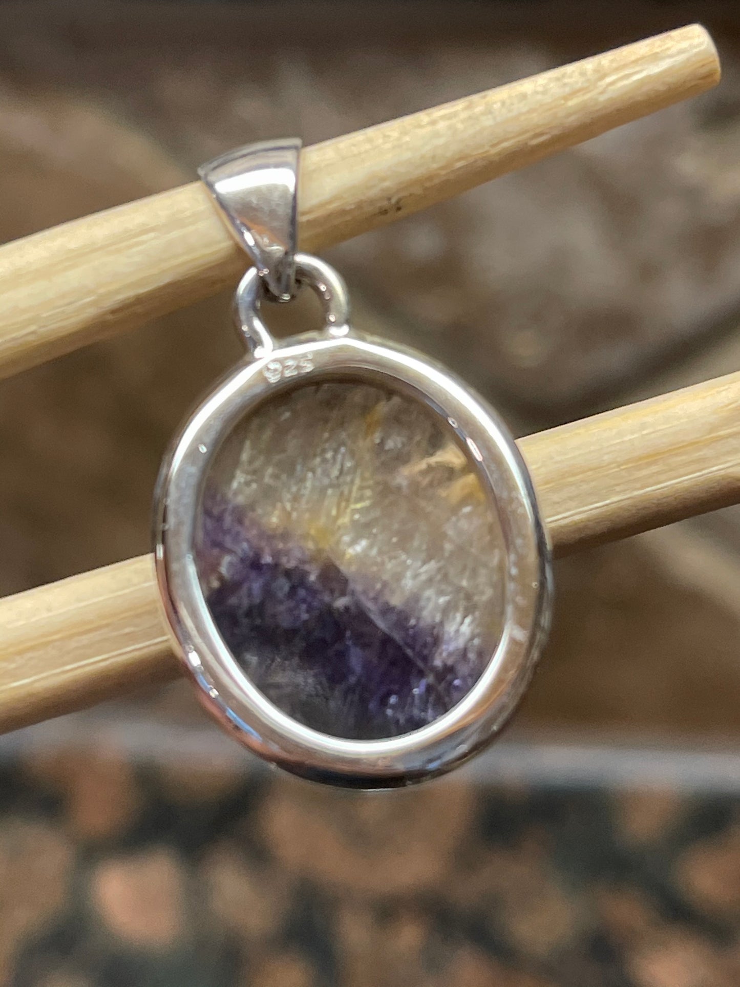 Natural Blue John 925 Solid Sterling Silver Pendant 25mm - Natural Rocks by Kala