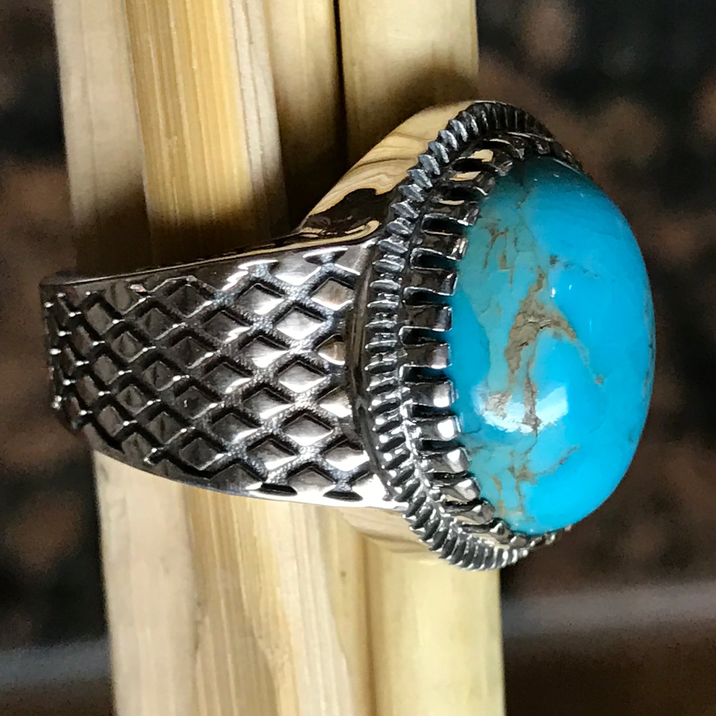 Natural Blue Mohave Turquoise 925 Solid Sterling Silver Men's Ring Size 7, 8, 9, 10, 11, 12 - Natural Rocks by Kala