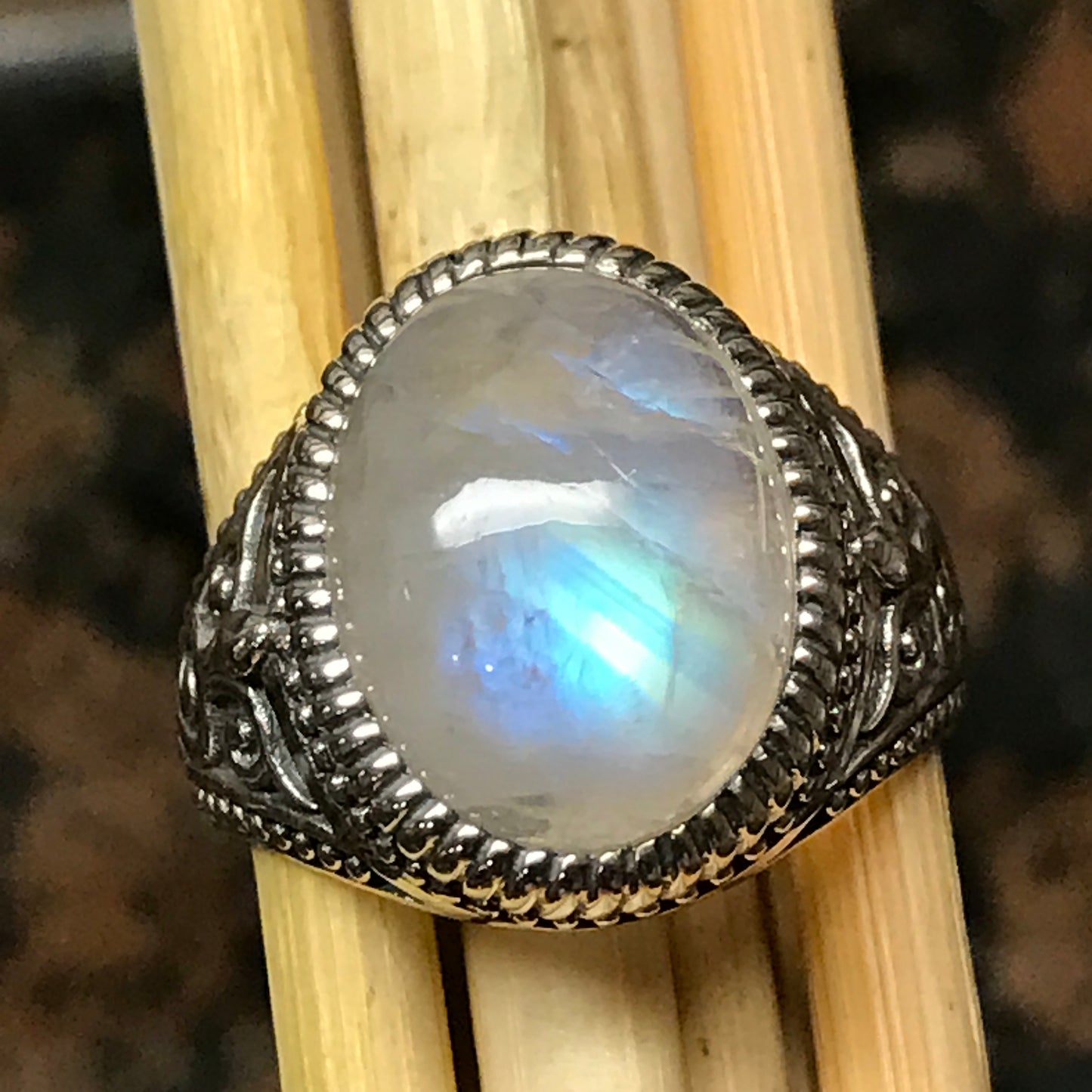 Natural Rainbow Moonstone 925 Sterling Silver Men's Ring Size 7, 8, 9, 10, 11, 12, 13 - Natural Rocks by Kala