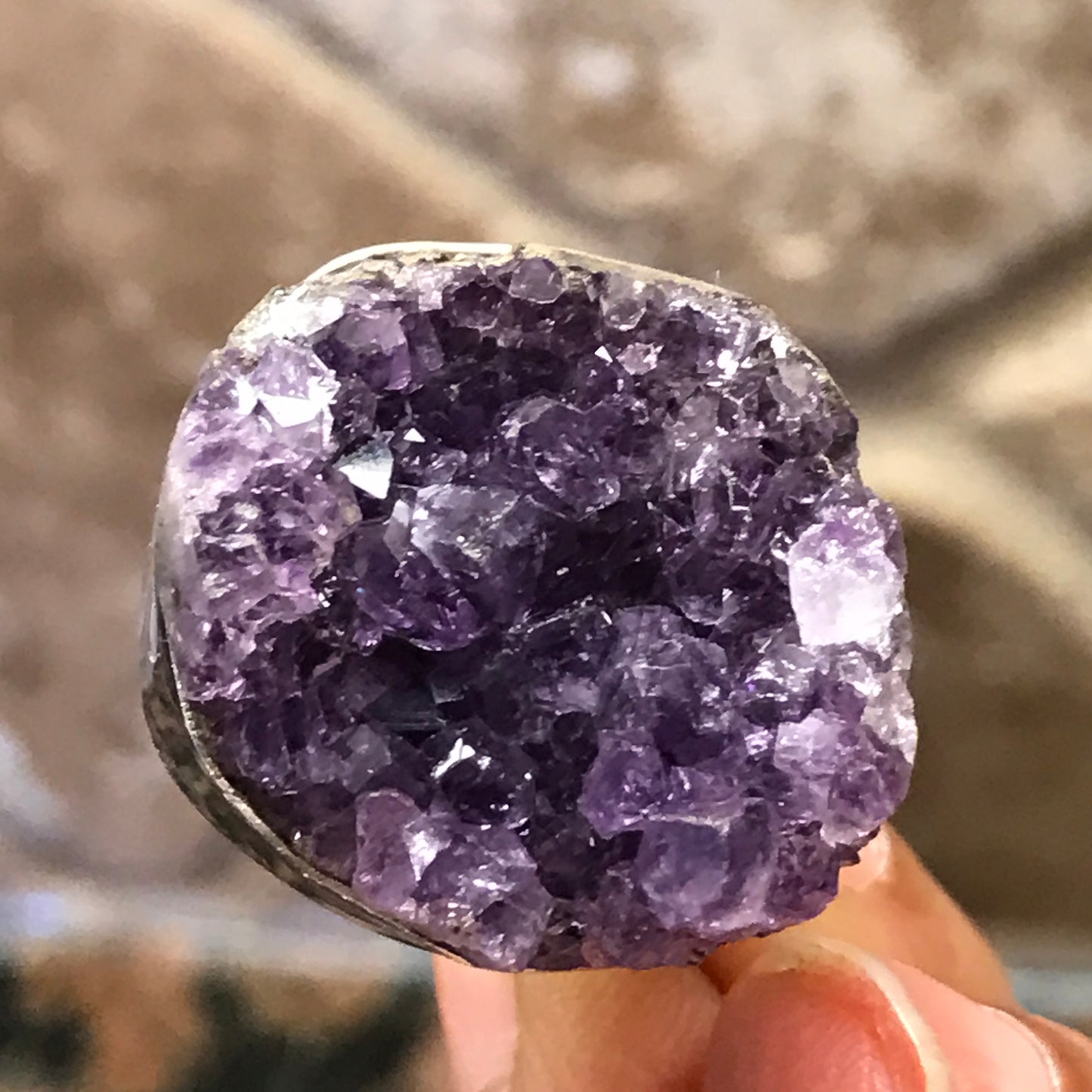 Genuine Purple Amethyst 925 Solid Sterling Silver Unisex Cluster Ring Size 6.75 - Natural Rocks by Kala