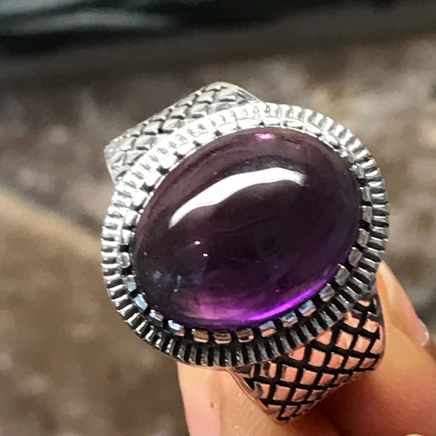 Natural Cabochan Amethyst 925 Solid Sterling Silver Men's Ring Size 7, 9, 10, 11, 12 - Natural Rocks by Kala