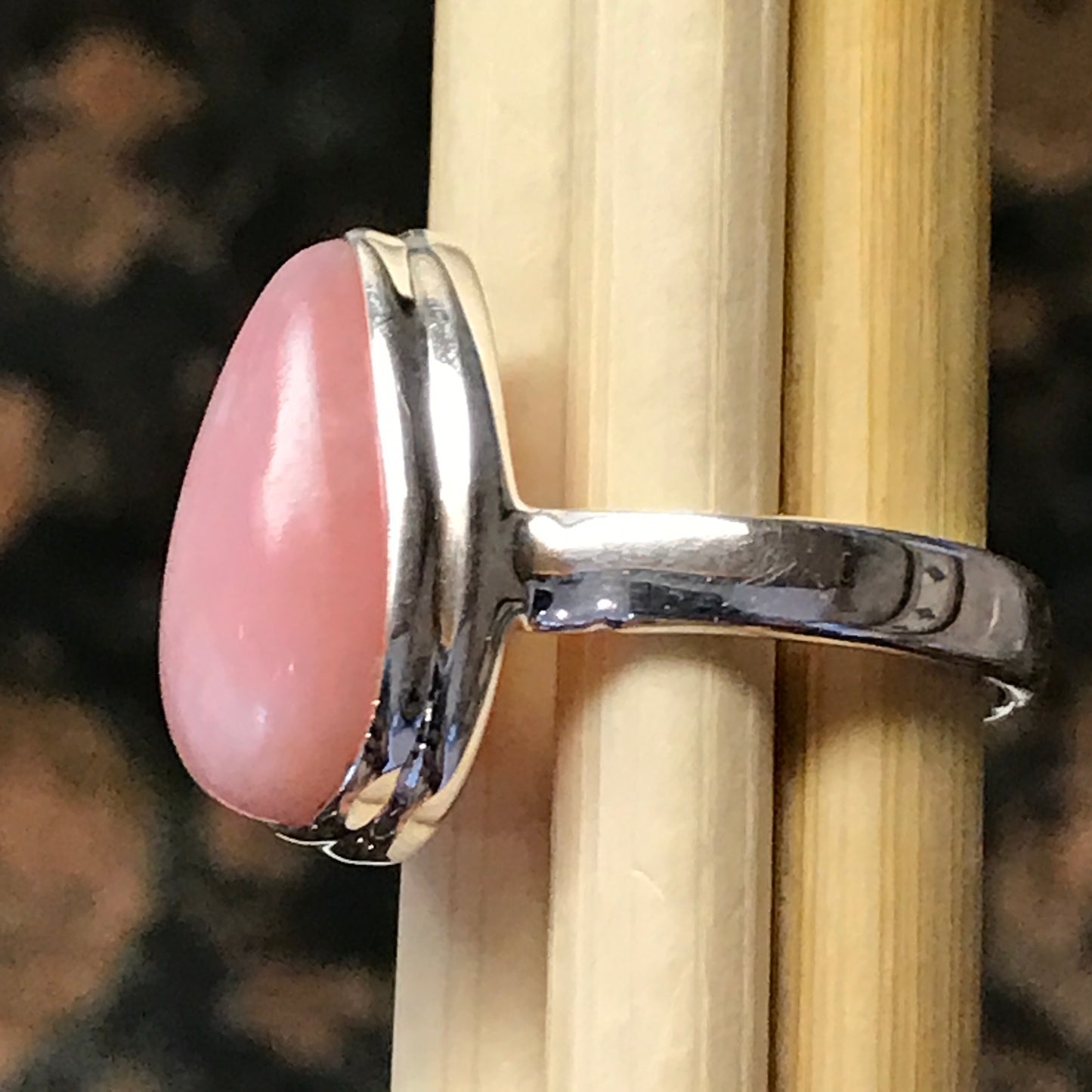 Natural Australian Pink Opal 925 Solid Sterling Silver Ring Size 8 - Natural Rocks by Kala