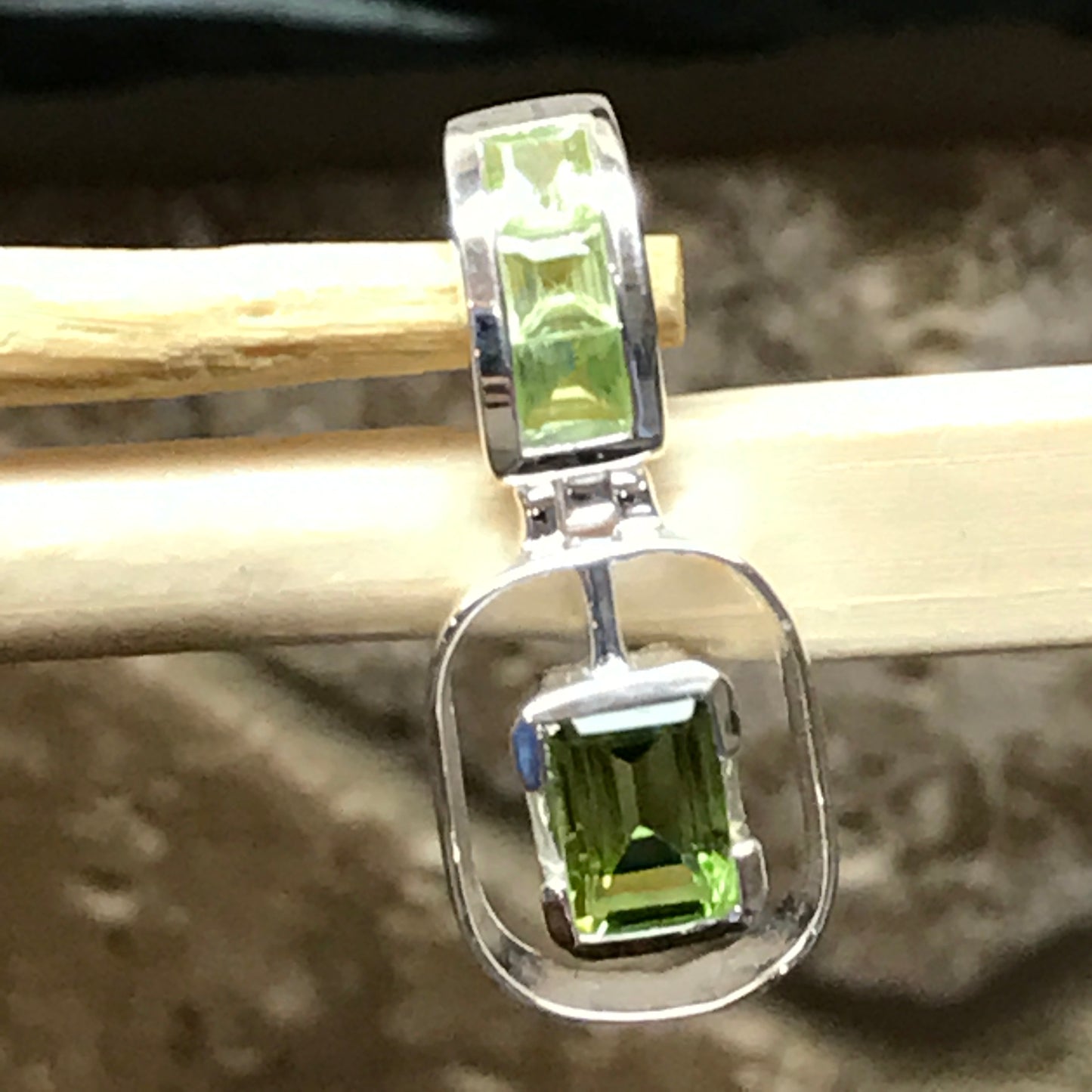 Genuine 1.5ct Green Peridot 925 Solid Sterling Silver Pendant 25mm - Natural Rocks by Kala