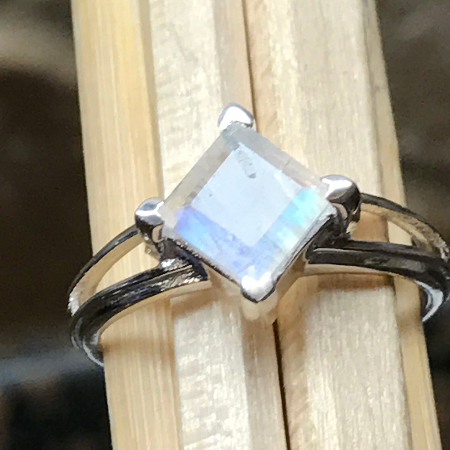 Genuine Rainbow Moonstone 925 Solid Sterling Silver Ring Size 6, 7, 8, 9 - Natural Rocks by Kala