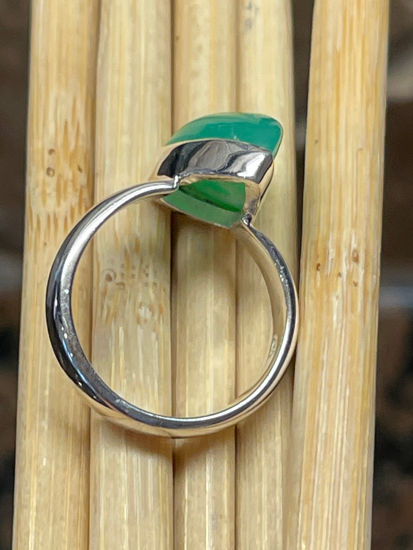 Natural Green Chrysoprase 925 Solid Sterling Silver Ring Size 7 - Natural Rocks by Kala