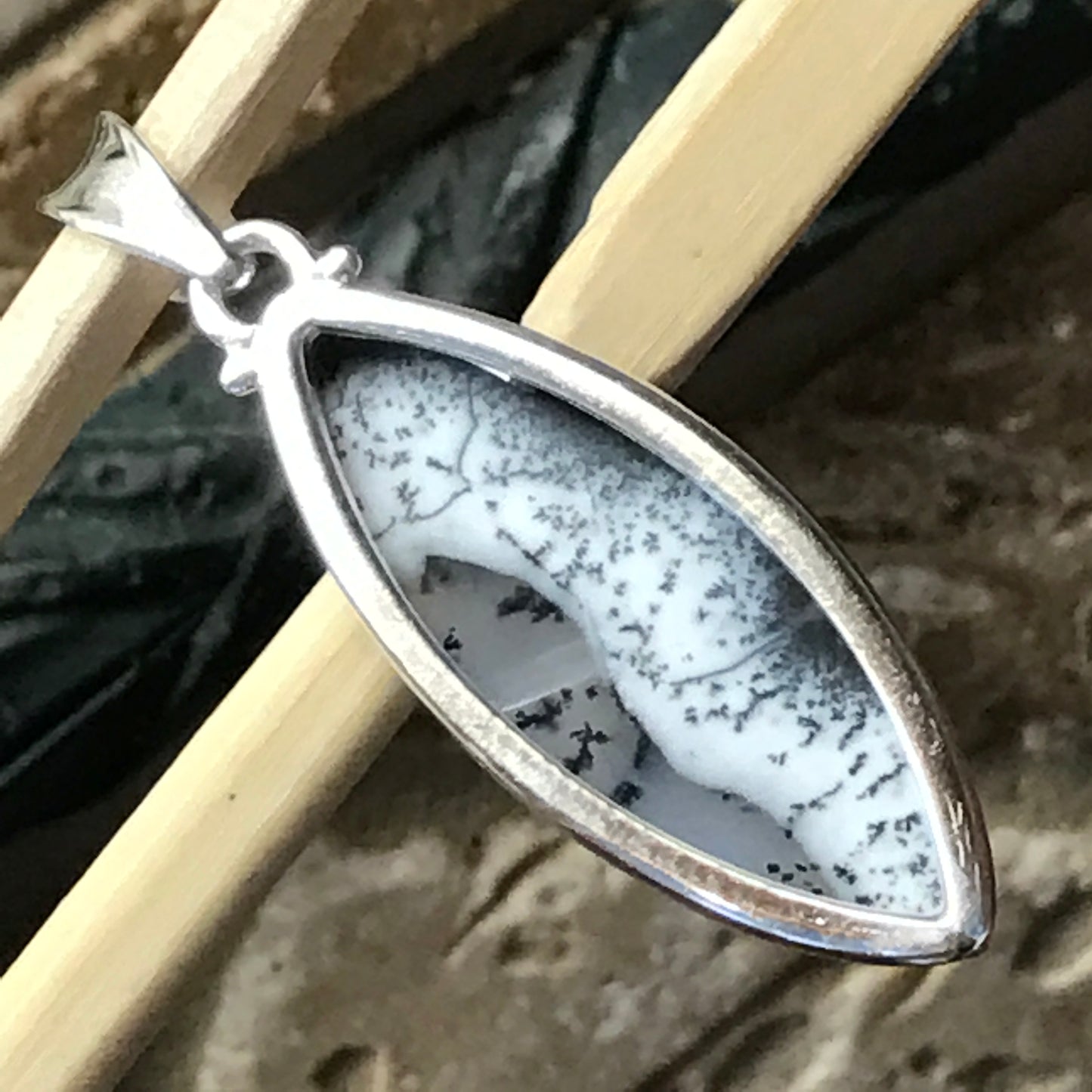 Natural Dentritic Agate 925 Solid Sterling Silver Pendant 50mm - Natural Rocks by Kala