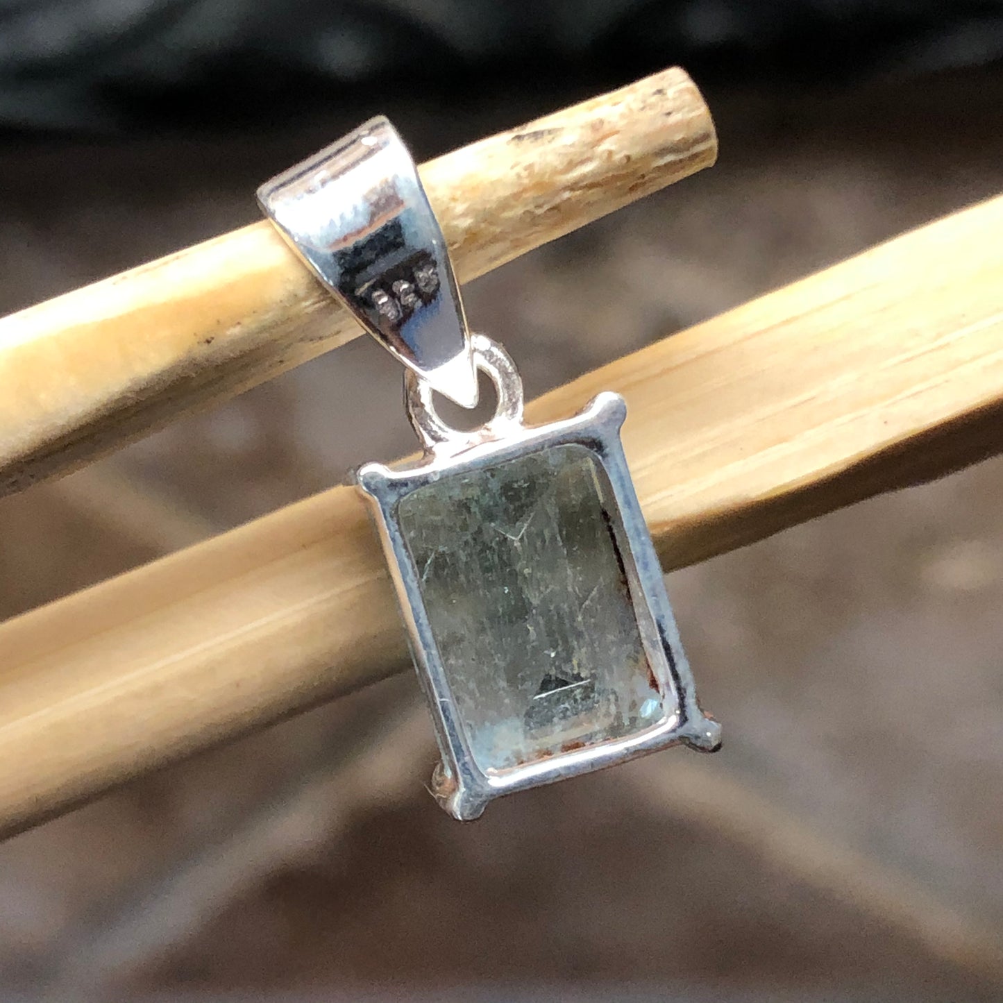 Genuine 2ct Aquamarine 925 Solid Sterling Silver Pendant 18mm - Natural Rocks by Kala